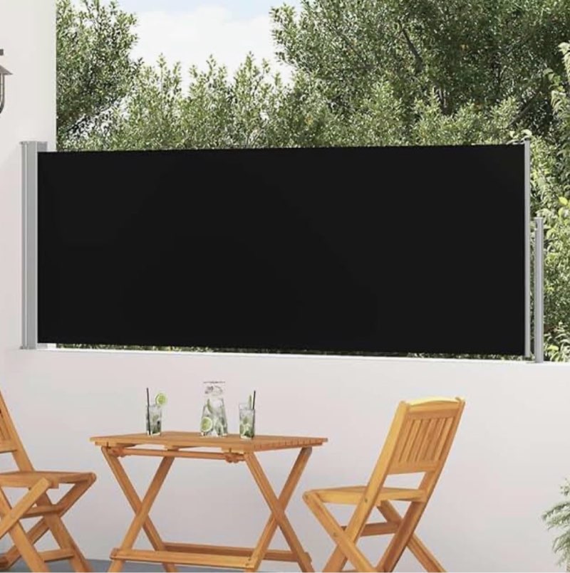 ( Black ) vidaXL Side Awning Cream Screen, Gray Stand Polyester with PU Coating, Iron 39.4 x 118.1 in Black