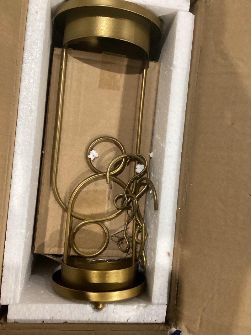 Condition photo showing Good Condition for 5" & 4" Wide Versatile Metal Candle Holder with Handmade Sturdy Glass Dome in Brass for Pillar Candle & Plants, 5.1" xH11.8 4" xH7.5, Industrial, Farmhouse, Shabby Chic. (2, Brass, Large & Small) Large & Small Brass 2