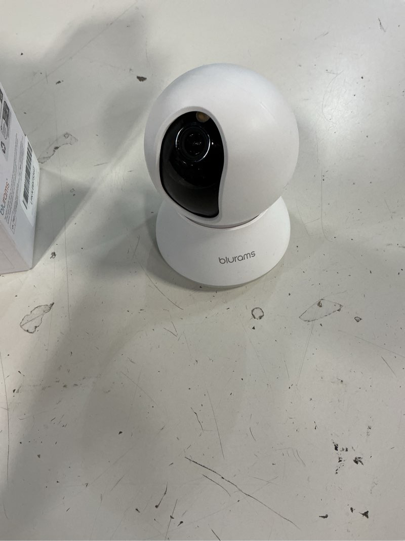Condition photo showing As Is for security camera 2k, blurams baby monitor dog camera 360-degree for home security w/smart motion tracking, phone app, ir night vision, siren, works with alexa & google assistant & ifttt, 2-way audio white-1pack