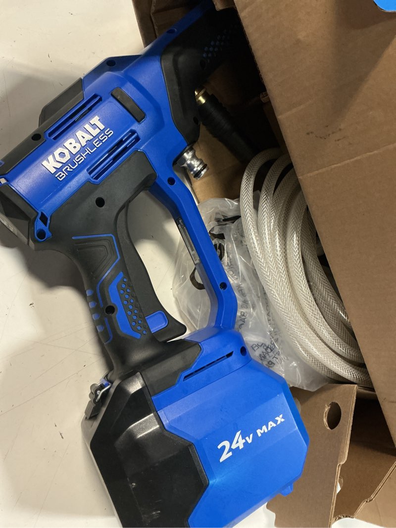 Condition photo showing As Is for kobalt 700-psi 0.8-gpm cold water battery outdoor power cleaner with 1 spray tips