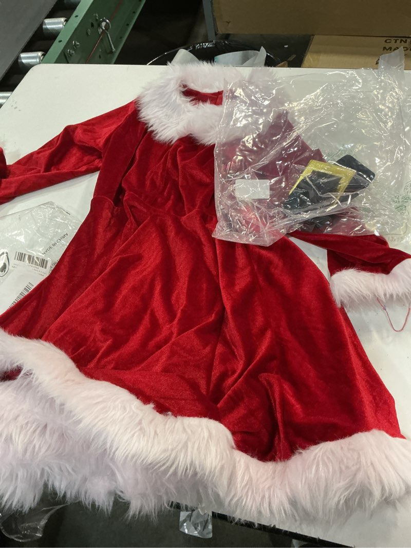 Condition photo showing Good Condition for Doxrmuru Girls Mrs Santa Costume Kids Red Claus Costume for Christmas Party 8-9 years