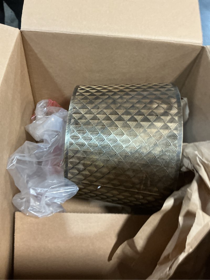 Condition photo showing As Is for ALUCSET Metal Etching Large Lamp Shade, Drum Big Lampshades for Table Lamp and Floor Lamps, Unique Arrow Design, Bronze 12" Top X 14" Bottom X 10" High, Spider Bronze Gold Arrow