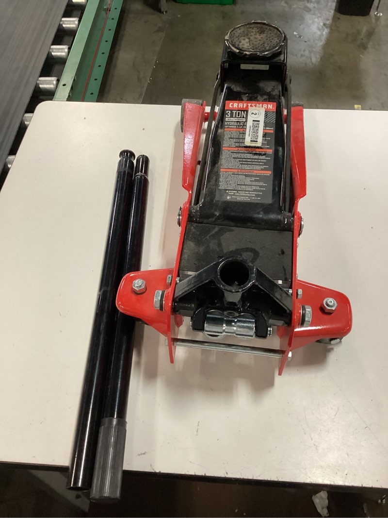 Condition photo showing As Is for craftsman 3-ton steel hydraulic floor jack designed for heavy-duty lifting