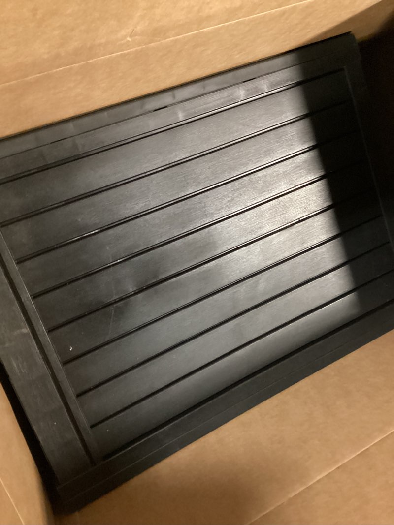 Condition photo showing As Is for Package Delivery Box for Outside with Sign, 48 Gallon Storage with Lockable Secure, Large Double Wall Resin Outdoor Package Delivery Waterproof Black 48 Gal With Sign