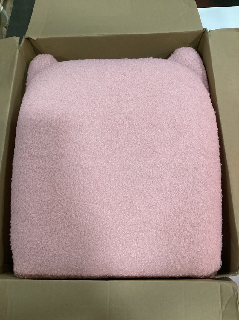 Condition photo showing As Is for novabright small vanity stool chair with storage and back faux fur soft ottoman pink bow makeup vanity chair 13" x 14" x 30" cute small 4 metal leg for makeup bedroom living room dressing room