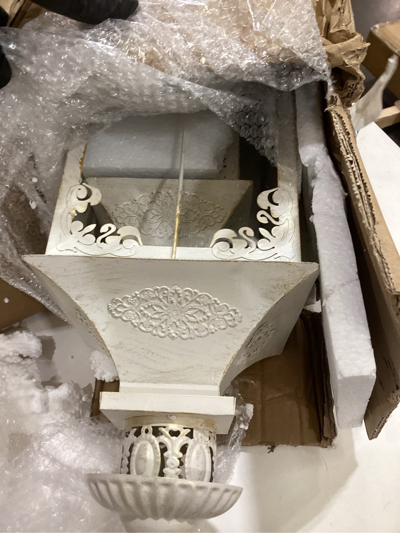Condition photo showing Good Condition for trirocks set of 2 decorative lanterns 21.5'' & 16" h vintage hanging tower lantern metal candle holder with tempered glass for indoor outdoor home decor parties garden wedding (white with gold brush) 21.5'' & 16" h white
