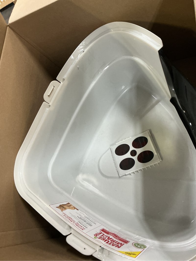 Condition photo showing As Is for nature’s miracle hooded corner litter box, with odor control charcoal filter (p-5915) pack of 1