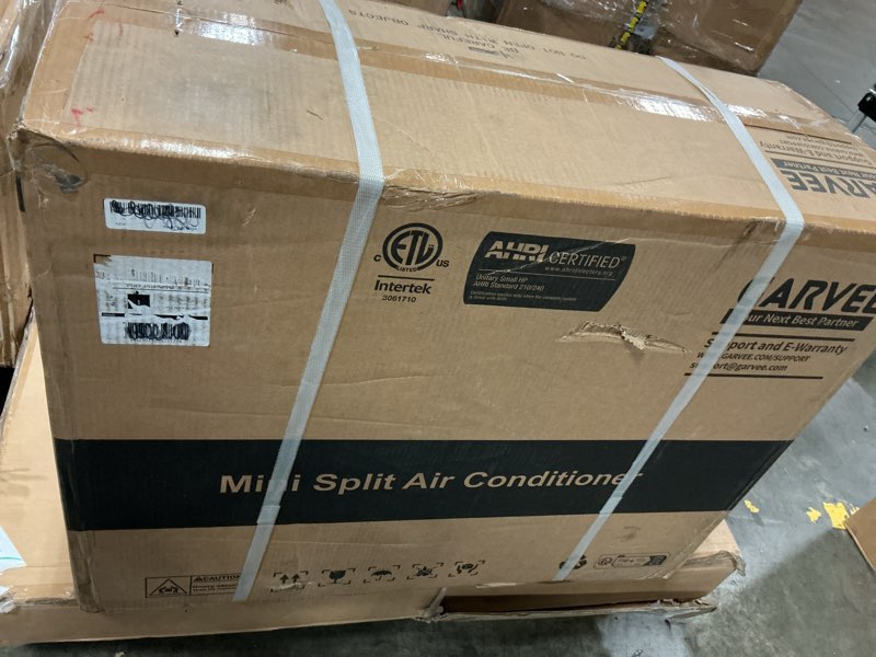Condition photo showing As Is for (incomplete)(only 1 box of 2) garveehome seer 18.5 9000btu 230v mini split air conditioner | energy-efficient inverter ac system with wifi, remote control & easy installation kit for rooms up to 450 sq.ft | energy-efficient inverter ac system, remote control & installation kit for rooms up to 450 sq.ft