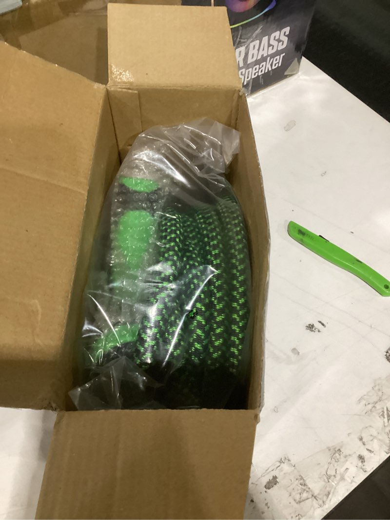 Condition photo showing New/Like New for powerflow garden hose, non-expandable 25 feet premium quality stainless steel metal water hose with durable fabric skin, hose for commercial, residential use, bonus 10-way spray nozzle (25 ft, green) 25 feet green