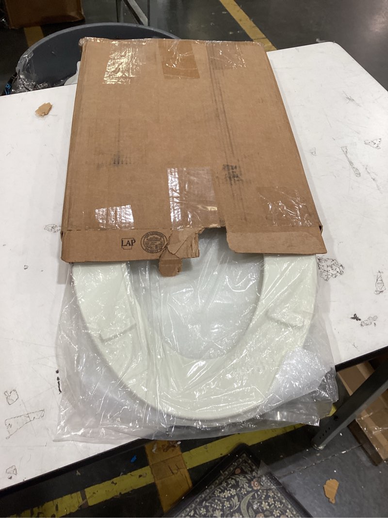 Condition photo showing Good Condition for centoco heavy-duty elongated toilet seat, wood core with scratch-resistant plastic finish, won't crack or fade, residential, made in the usa, dsamaz9-416, biscuit