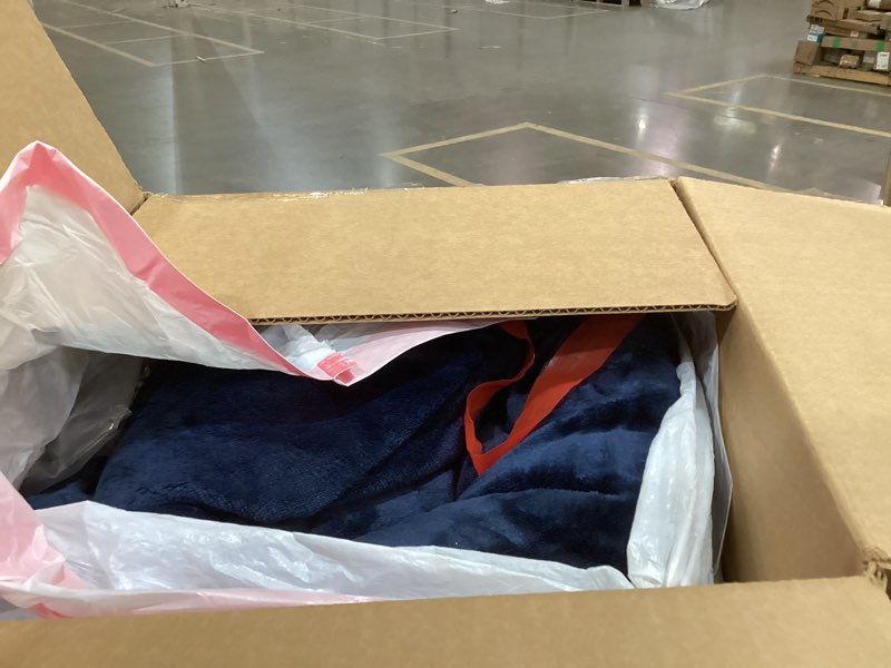 Condition photo showing As Is for Bedsure GentleSoft Sherpa Fleece Blanket Queen Size for Bed, Non-Heated, Thick and Warm Throw for Women and Men, Soft Fuzzy Plush Queen Blanket for Winter, Navy, 90x90 Inches Queen (90" x 90") 03 - Navy