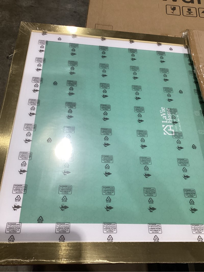 Condition photo showing As Is for lavie home 27x40 picture frame gold poster frame,display pictures 24x36 with mat or 27x40 without mat, frame and polished plexiglass, horizontal and vertical format of the walls 27x40 gold
