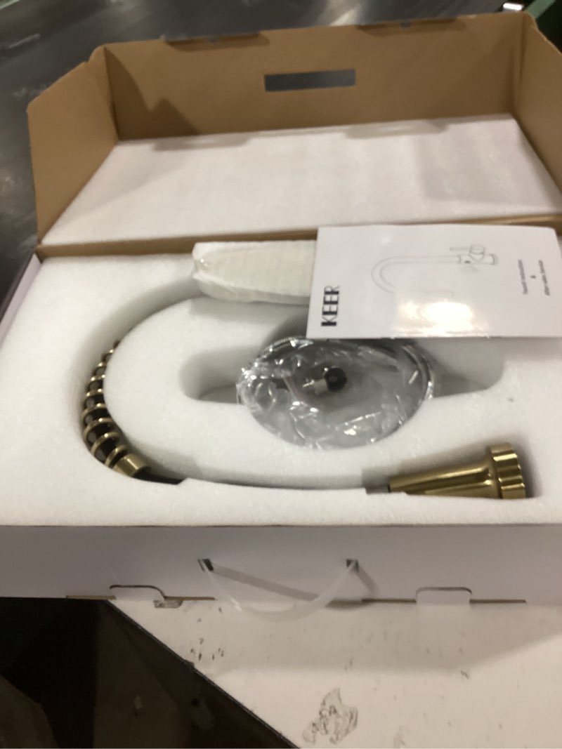 Condition photo showing Good Condition for Touchless Kitchen Faucet ? KEER Smart Motion Sensor Hands Free Single Handle Spring Kitchen Sink Faucet with Pull Down Sprayer,Matte Black Gold Thouchless Matte Black Gold