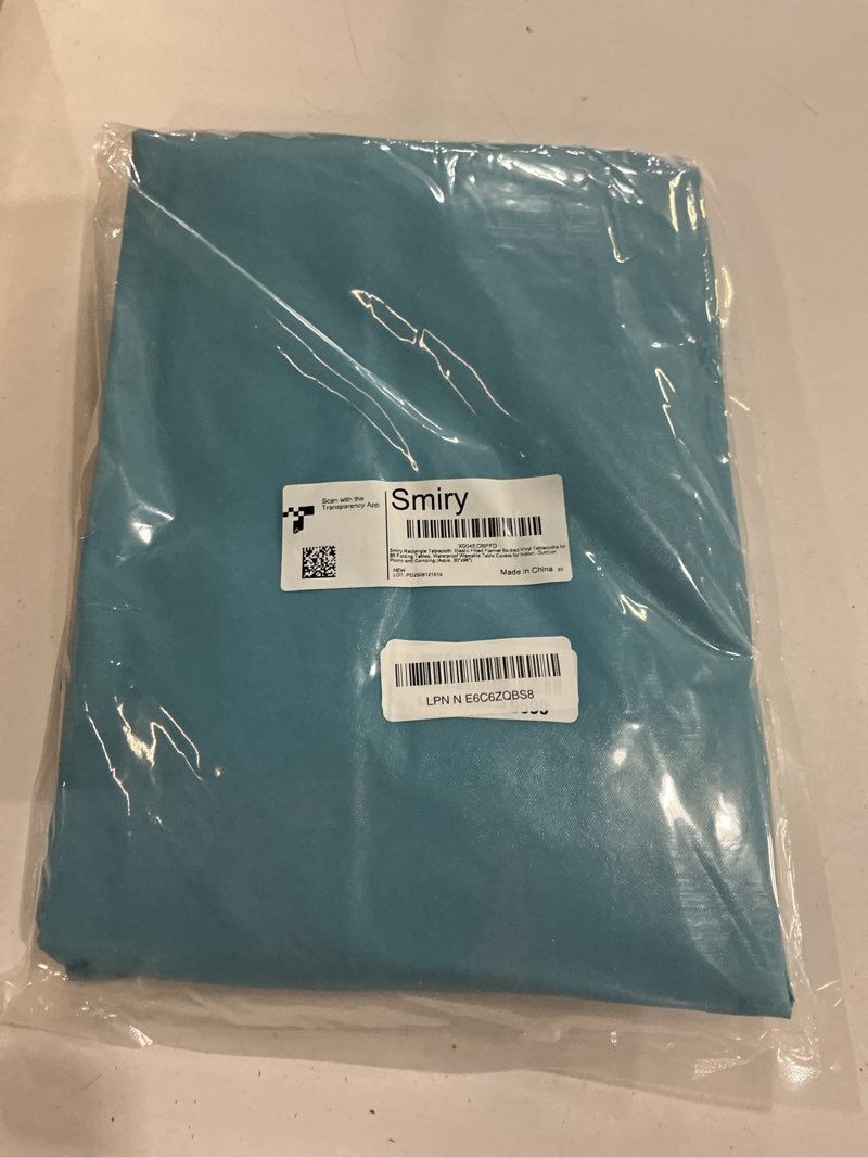 Condition photo showing New/Like New for smiry rectangle tablecloth, elastic fitted flannel backed vinyl tablecloths for 8ft folding tables, waterproof wipeable table covers for indoor, outdoor, picnic and camping (aqua, 30"x96") 96" x 30" (rectangular) aqua 1