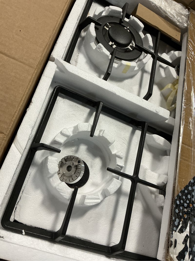 Condition photo showing Good Condition for gas stove top 24 inch eascookchef, 24 inch gas cooktop 4 burner, bulit-in stove top ng/lpg convertible, upgrade black enamel propane cooktop with thermocouple protection