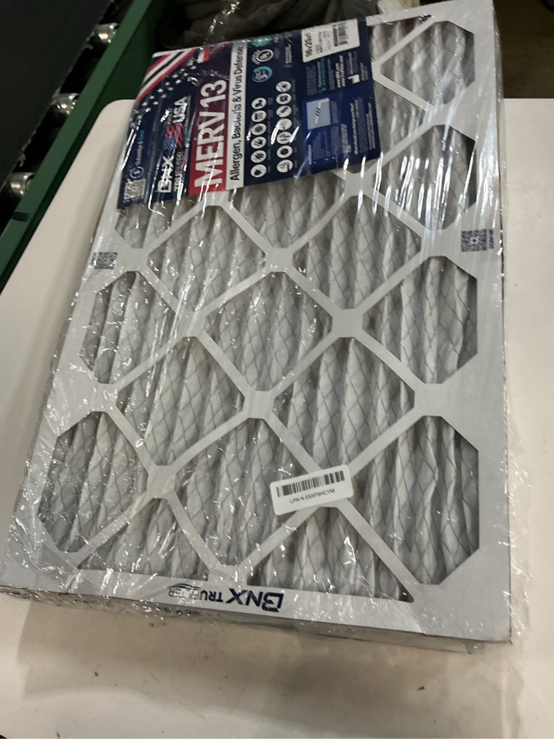 Condition photo showing As Is for bnx trufilter 16x25x1 air filter merv 13 (4-pack) - made in usa - electrostatic pleated air conditioner hvac ac furnace filters for allergies, pollen, mold, bacteria, smoke, allergen, mpr 1900 fpr 10 16x25x1 4-pack