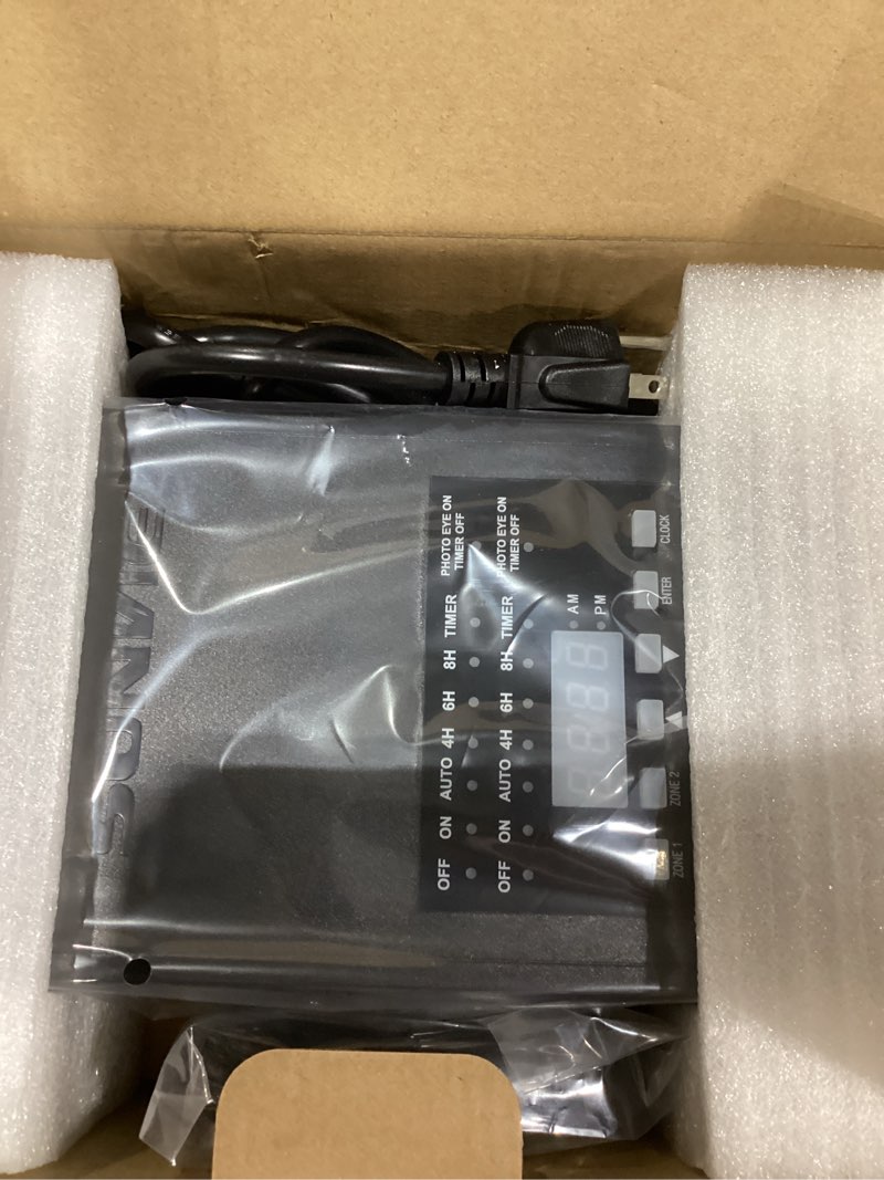 Condition photo showing New/Like New for SUNVIE 300W Low Voltage Landscape Transformer with 2 Independent Control Output Landscape Lighting Transformer with Timer and Photocell Sensor 120V AC to 12/14V AC Weatherproof Low Voltage Transformer 300.0 Watts