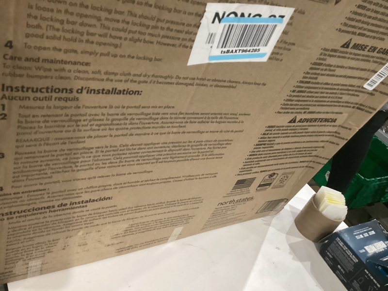 Condition photo showing As Is for toddleroo by north states diamond mesh wooden baby gate: 26.5"- 42" wide. pressure mounted baby gate for doorway. (23" tall, sustainable hardwood)