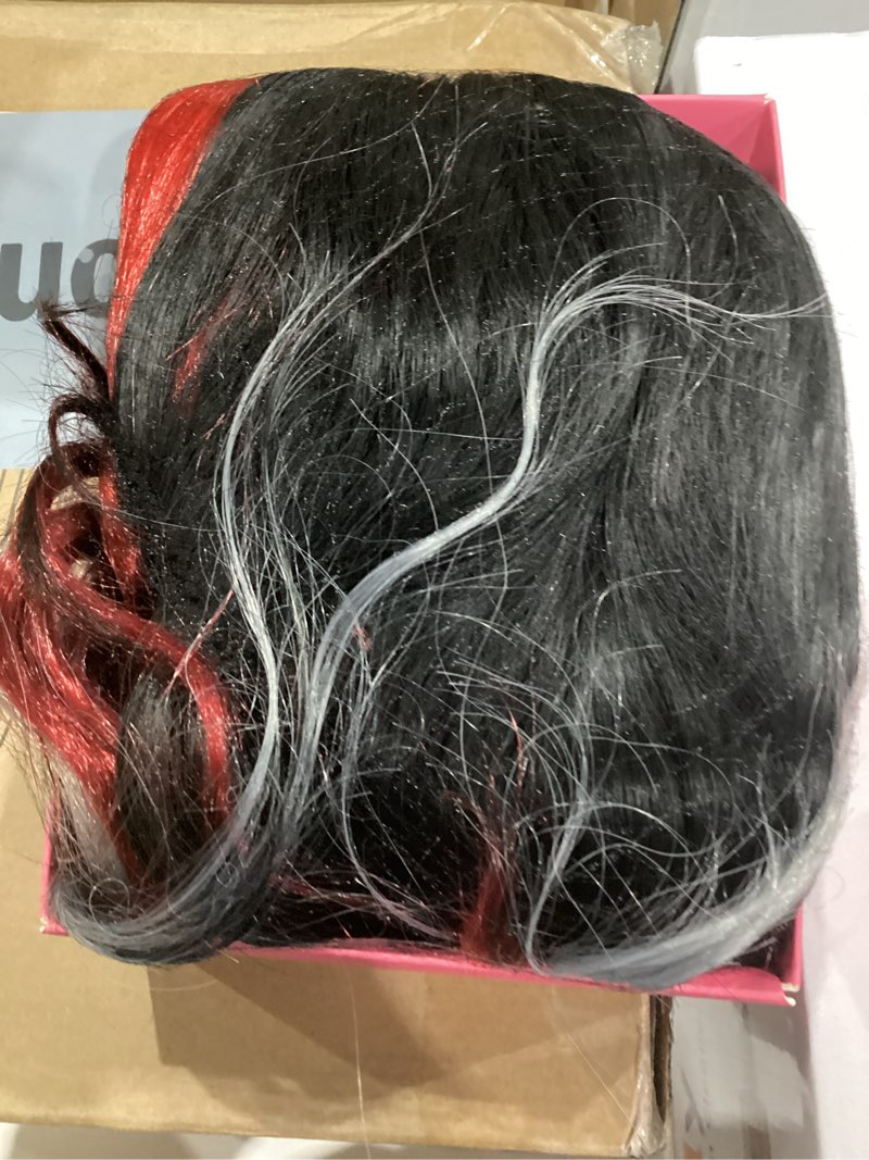 Condition photo showing Good Condition for WECAN Black Red Gray Wig 28 Inches Long Black Red Wavy Wigs For Women Synthetic Hair Replacement Wigs Halloween Cosplay Daily Party Heat-Resistant Fiber Wig ?black/red/gray?