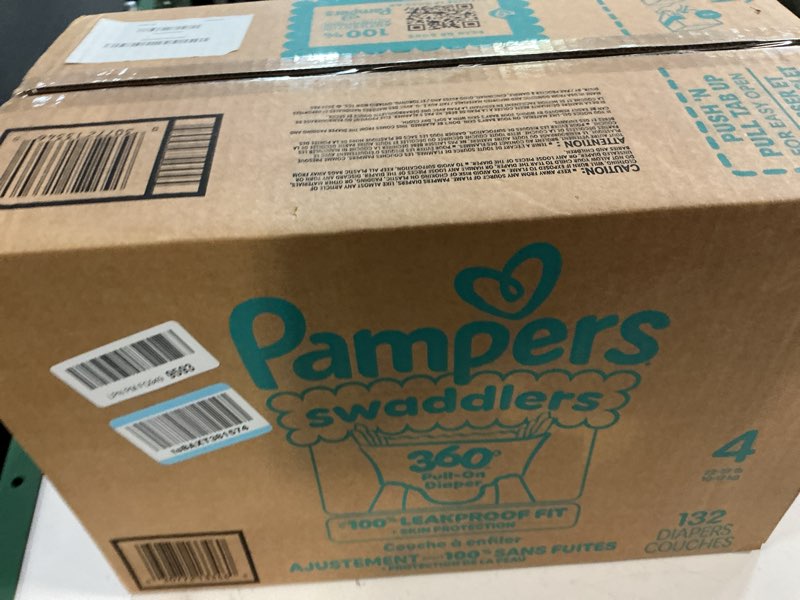 Condition photo showing New/Like New for Pampers Diapers - Swaddlers 360° - Size 4, 132 Count, up to 100% Leakproof Comfy Dry Fit, Designed for Easy Changes, Pull On Baby Diaper (Packaging May Vary) Size 4 132