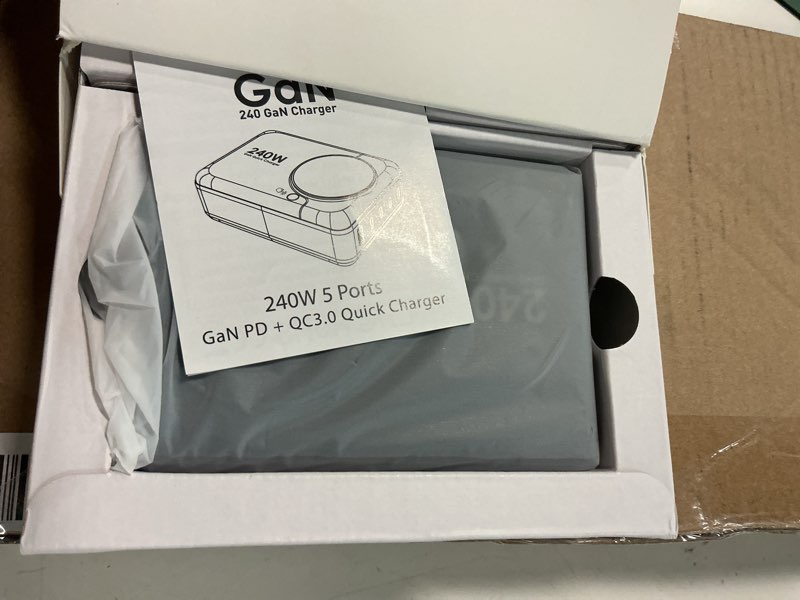 Condition photo showing Good Condition for 240w gan charger, 5-port usb c charger with 140w max pd 3.1 port, led display desktop charging station adapter for macbook pro/air m3/m2/m1, laptops, iphone 17/16, galaxy s24/s23, ipad, steam deck