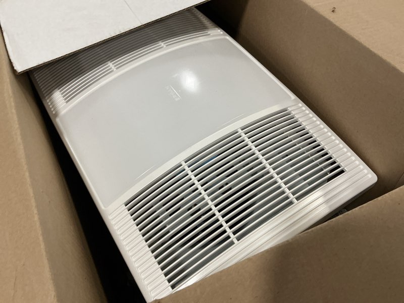 Condition photo showing As Is for Broan-NuTone BHFLED110 PowerHeat Bathroom Exhaust Fan, Heater, and LED Light Combination, 110 CFM 110 CFM LED Light Fan and Heater