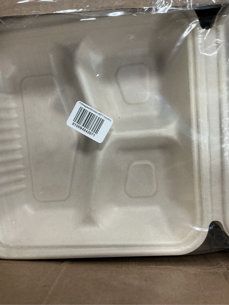 Condition photo showing New/Like New for Perfectware 100% Compostable 3 Comp Take Out Food Containers 9 x9 Inch. 40 Count Heavy-Duty Quality to Go Containers, Natural Disposable Bagasse, Eco-Friendly Biodegradable Made of Sugar Cane
