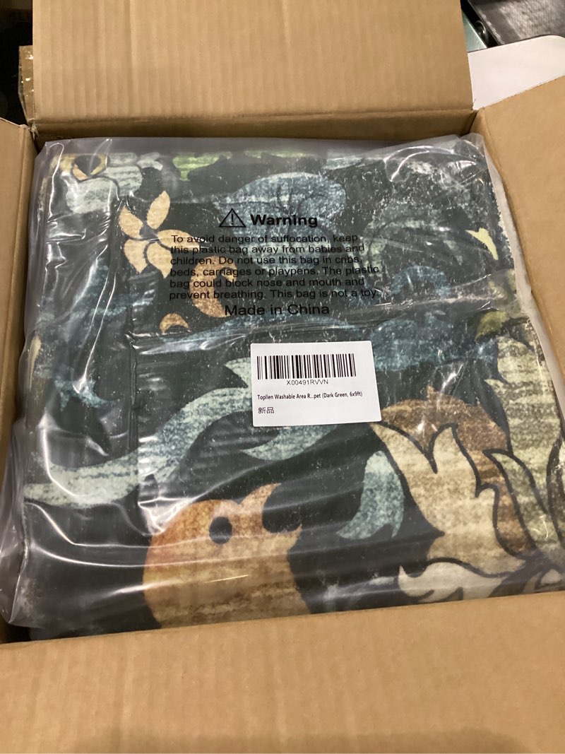 Condition photo showing New/Like New for Similar to stock photo!!! Topllen washable area rug dark green 6x 9ft