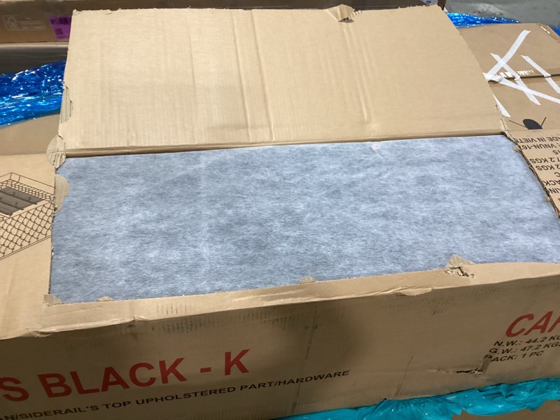 Condition photo showing Good Condition for meridian furniture bliss collection modern | contemporary velvet upholstered bed with deep button tufting and storage compartments in rails and footboard, gray, king king grey