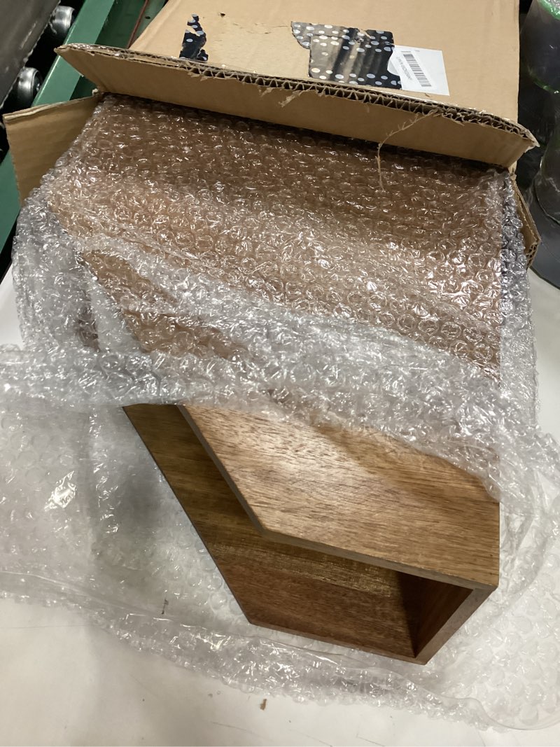Condition photo showing Good Condition for mygift premium hotel series solid acacia wood desktop magazine file holder bin with brass tone metal accent, vertical office desk document folder binder storage organizer rack