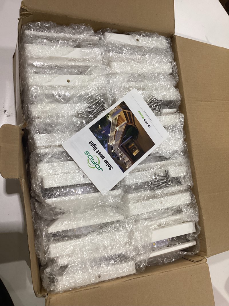 Condition photo showing New/Like New for solar post cap lights outdoor 16pack, white waterproof solar powered deck fence post lights fit 4x4 wood/vinyl posts, bright warm white solar cap light decorate deck, patio, porch, fence white 16pack