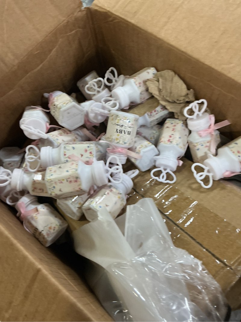 Condition photo showing As Is for 150 pcs baby in bloom favors baby shower bubbles bulk with bubble solution mini bubble gifts mini heart wand for birthday gifts goodie bag stuffers party favors fresh flower