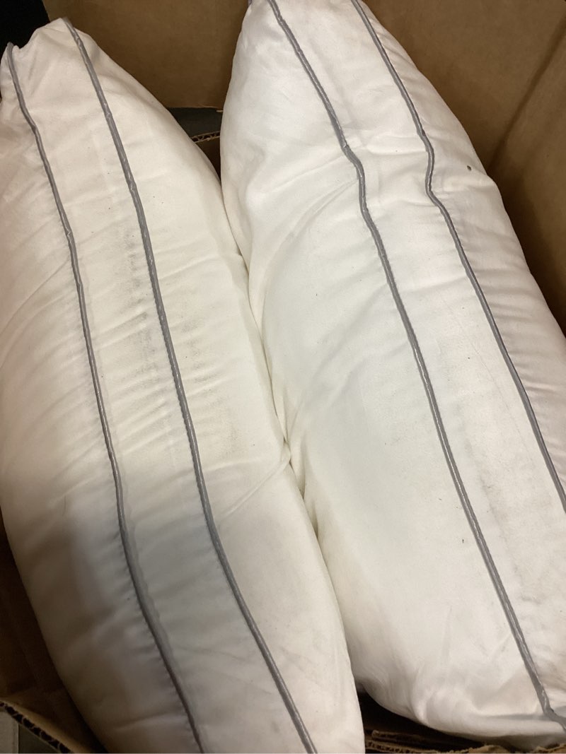 Condition photo showing As Is for pillows queen size set of 2, gusseted bed pillows for sleeping 2 pack, luxury hotel quality, supportive queen pillow with soft down alternative for back stomach side sleepers, machine washable queen-20"*30" grey