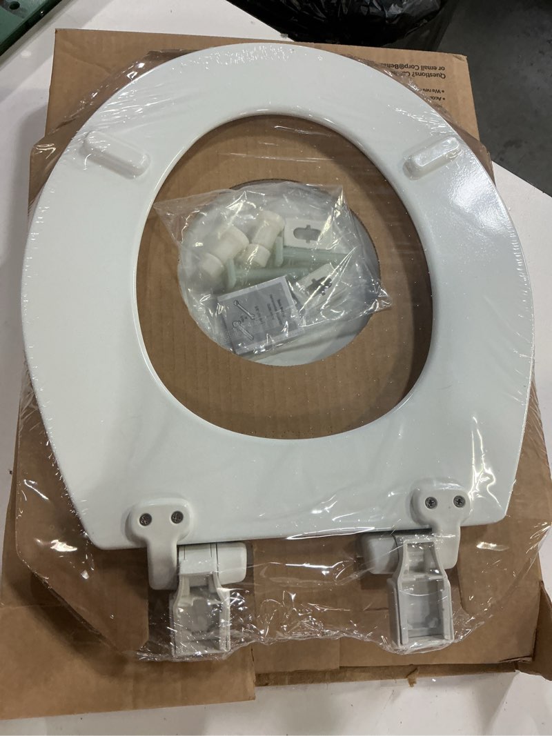 Condition photo showing New/Like New for mayfair cassel slow close toilet seat, easy clean, non slip premium wood seat, easy install, made in usa, round, white round 1 - toilet seat