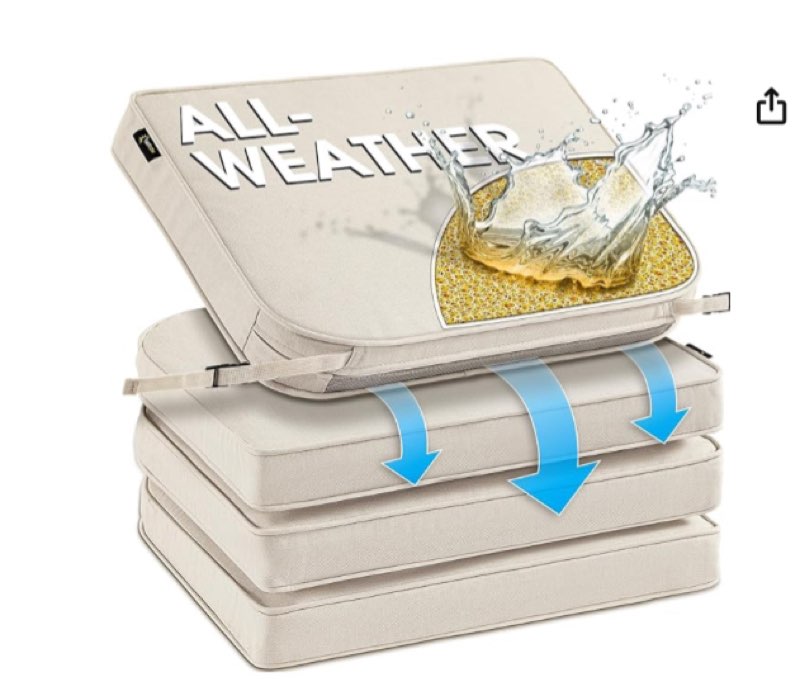 sunrox dryfast foam outdoor chair cushion with drymesh drainage, all-weather fadeshield water resistant patio furniture cushions, ultra durable patio chair cushions 18.5"x16", 4 pack cream