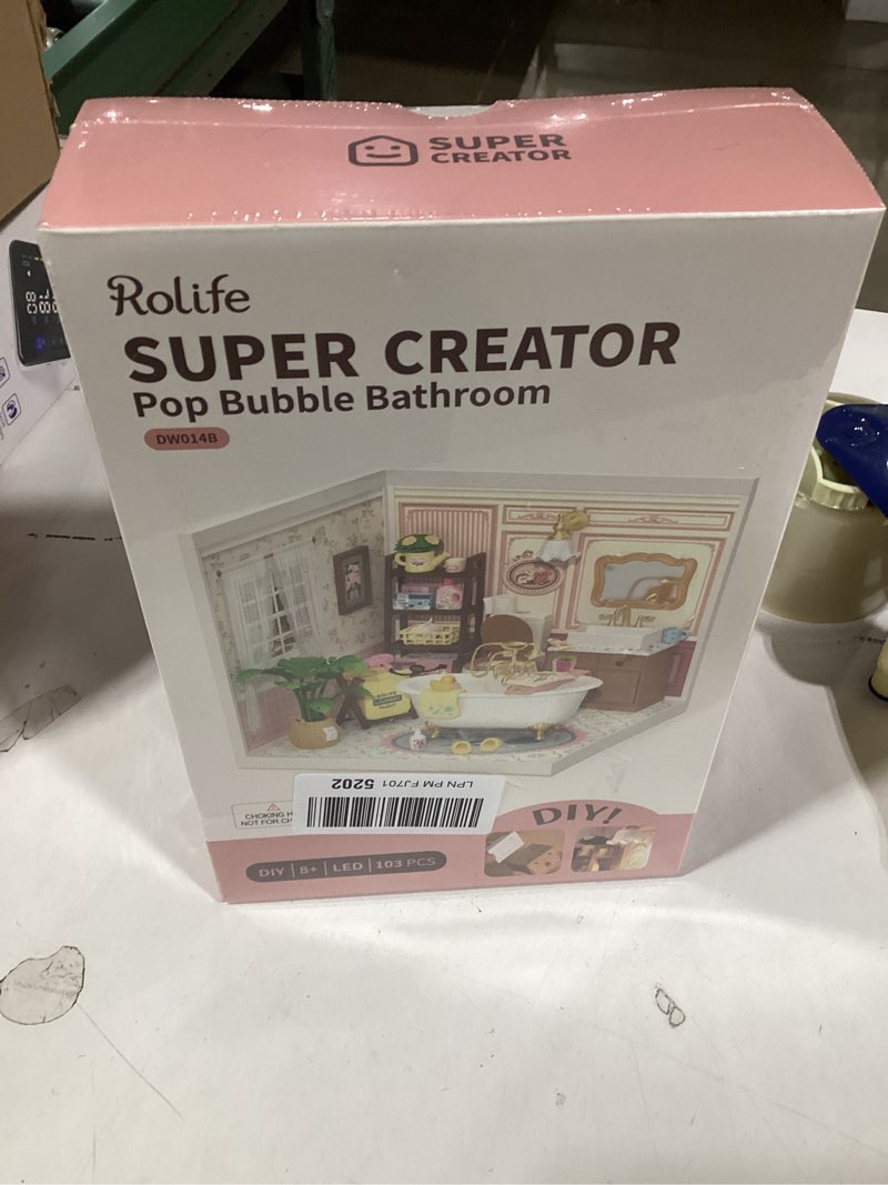 Condition photo showing New/Like New for Rolife Super Creator-DIY Plastic Miniature House for Adults, Mini Blocks Model Kit Building Sets, DIY Crafts/Hobbies/Building Blocks Toys for Adults (Pop Bubble Bathroom)