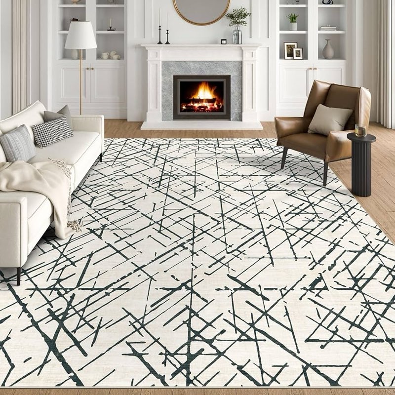 blissa 8x10 area rugs for living room, soft large washable black and white stripedmodern rug for bed