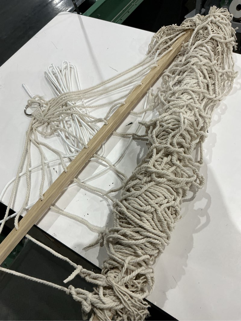 Condition photo showing As Is for original pawleys island 12oc original single cotton rope hammock with free extension chains & tree hooks, handcrafted in the usa, accommodates 1 person, 450 lb weight capacity, 12 ft. x 50 in.