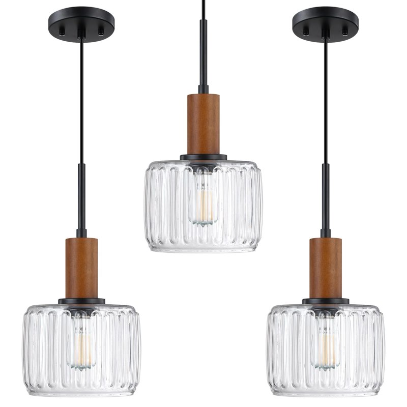 3 Pack 1 Light Industrial Modern Farmhouse Hanging Kitchen Island Pendant Ceiling Light Fixtures,Nat