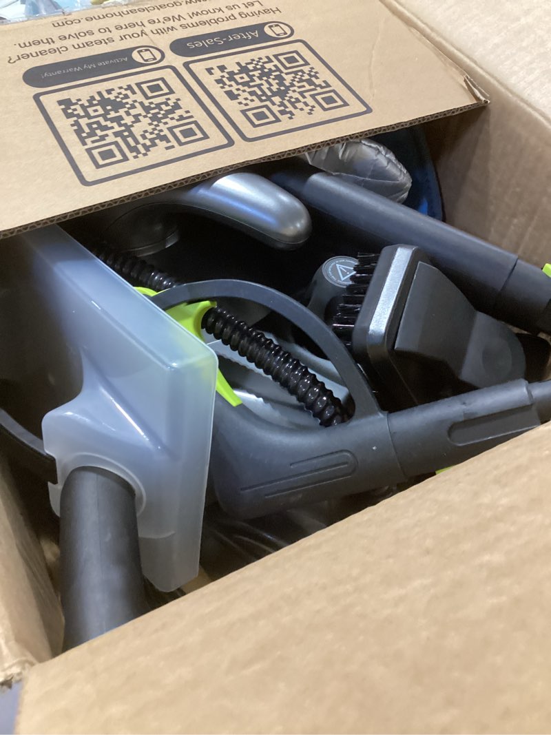 Condition photo showing As Is for heavy-duty steam cleaner - 1500w multipurpose handheld floor steamer with 22 accessories 16ft cord for home, car detailing, tile, grout, carpet, wallpaper, upholstery, window, deep cleaning