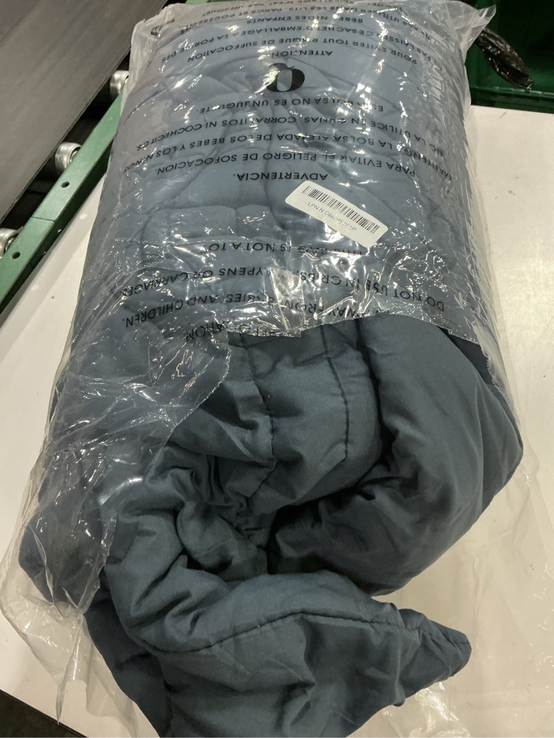 Condition photo showing As Is for monbix queen comforter set - 7 pieces blue gray bed in a bag queen bedding sets with comforters, all seasons comforter bed set with sheets,pillowcases & shams blue gray queen(90"x90")