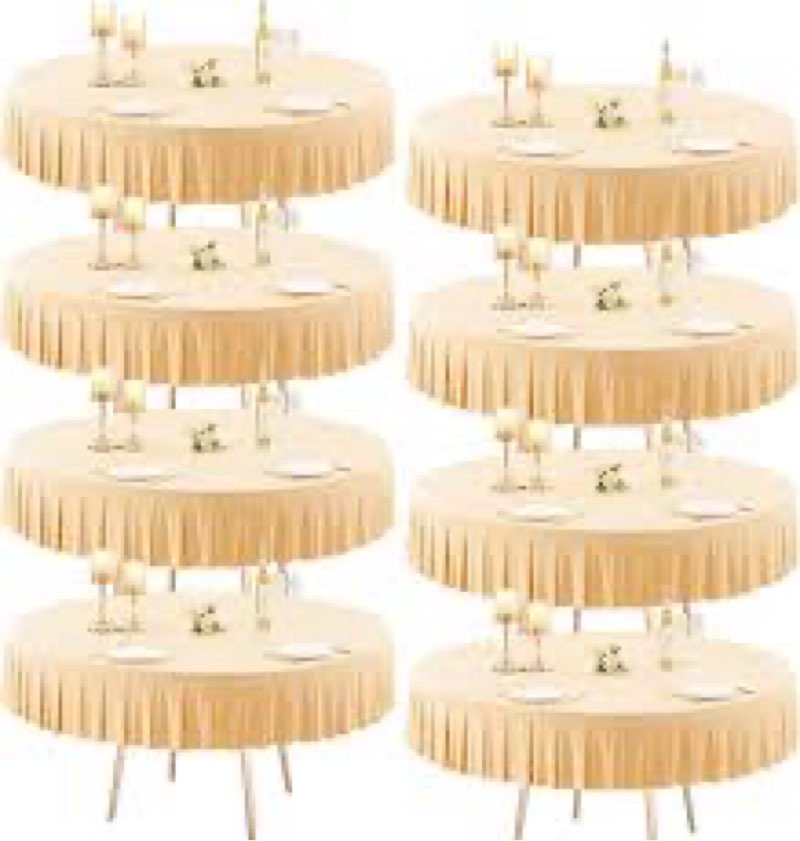 8 Pack Champagne Spandex Round Tablecloths for 60 inch Tables, Stretchy Fitted 5FT Round Table Cloth
