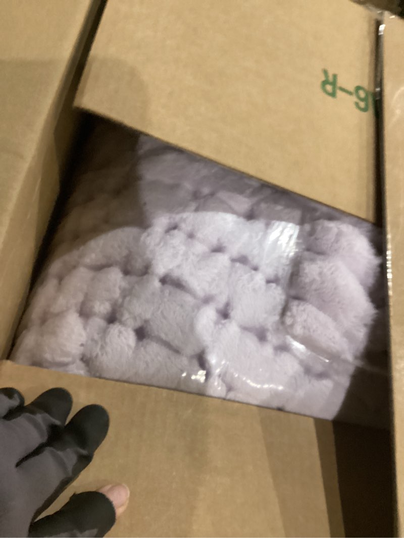 Condition photo showing As Is for Bedsure GentleSoft Lavender Fog Fleece Blanket for Couch - Cozy Soft Blankets for Women, Cute Small Throws for Girls, 90x90 Inches Lavender Fog Queen (90" x 90")