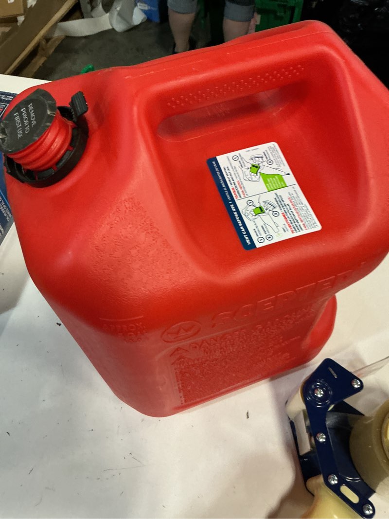 Condition photo showing As Is for scepter fscg571 smartcontrol gas can with rear handle - 5 gallon,red