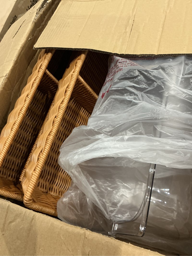 Condition photo showing Good Condition for ziliny 2 set wicker bread baskets for serving with clear acrylic roll top lid woven rattan bread basket large for fruit food picnic summer pool party outdoor bbq(21.26 x 13 inch,2 compartment) 21.26 x 13 inch 2 compartment
