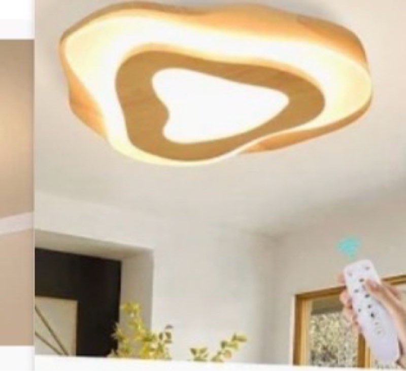 Littleglovo 15.7" Modern Flush Mount LED Chandelier for Dining Room, Dimmable Natural Wood Petal Ene