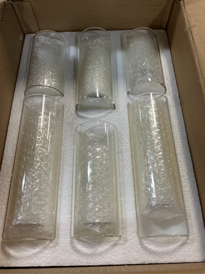 Condition photo showing New/Like New for Set of 24 White Pillar Candles with Clear Glass Hurricane Holders- Elegant Cylinder Candle Vases for Weddings, Parties, Centerpieces, Home & Office Decor (White, 24 Set) White 24 SET