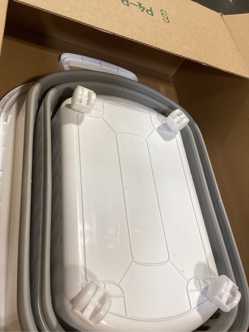 Condition photo showing Good Condition for 42l medium collapsible plastic laundry basket with handles, foldable laundry basket hamper, pop up storage container organizer for washing storage (gery, 17 inch * 13 inch * 15 inch) 42l 1.0