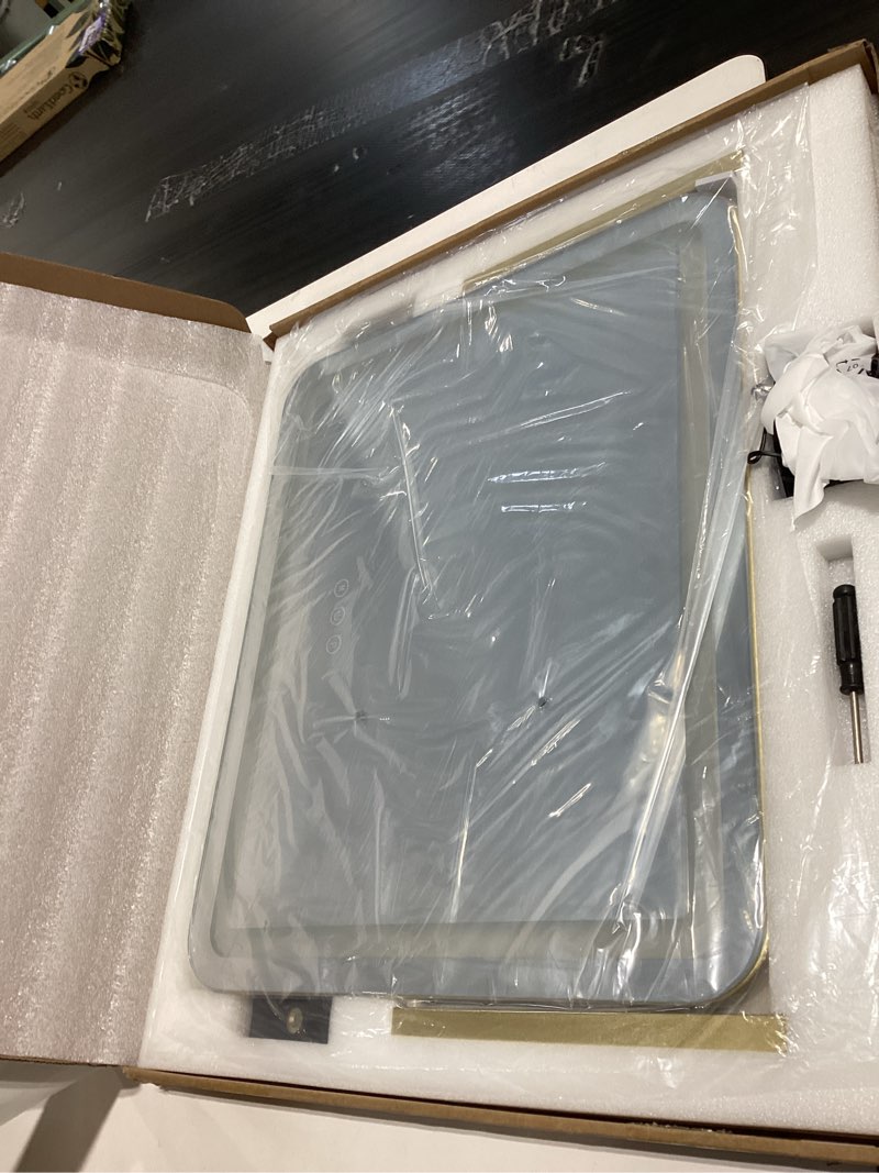 Condition photo showing Good Condition for fennio gold vanity mirror with lights 22"x19", led lighted makeup mirror, large makeup mirror, make up mirror with lighting,touch screen with 3-color lighting,dimmable,for vanity desk tabletop