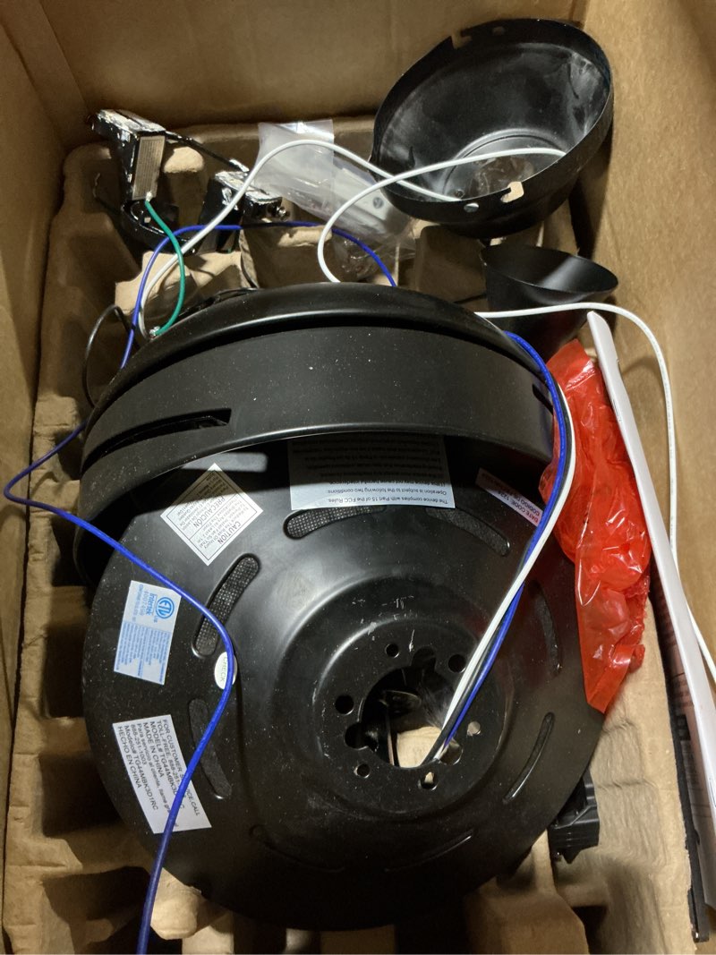 Condition photo showing As Is for incomplete missing parts harbor breeze beach creek 44-in matte black led indoor ceiling fan (3-blade)